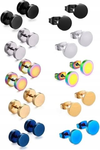 ZESTAW KOLCZYKÓW KOLCZYK FAKE PLUG STAL 8MM 10 PAR