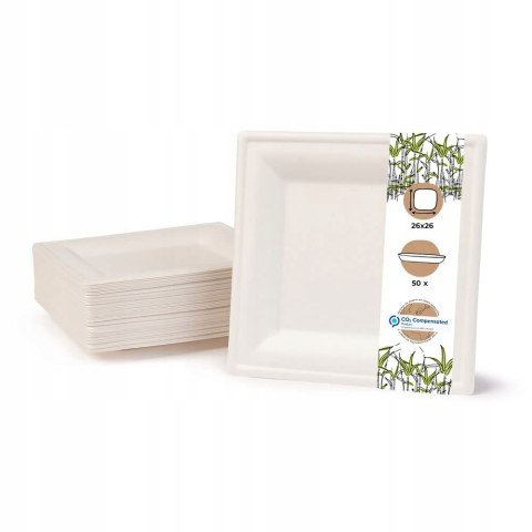 50x EKOLOGICZNE JEDNORAZOWE TALERZE GREENBOX 26x26CM 50 SZTUK 50x EKOLOGICZNE JEDNORAZOWE TALERZE GREENBOX 26x26CM 50 SZTUK