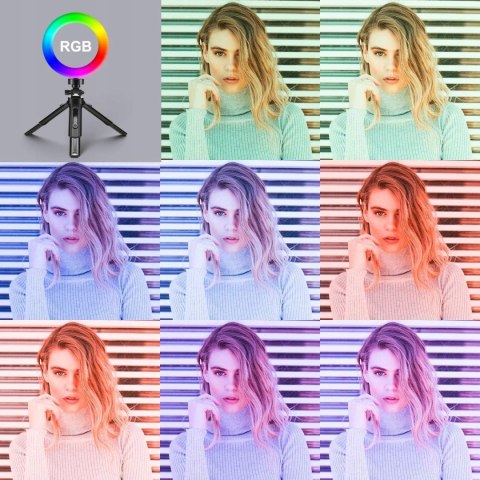 LAMPA PIERŚCIENIOWA LED RGB USB 6'' + MINI STATYW PILOT UCHWYT NA TELEFON