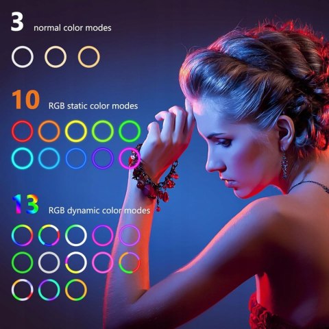 LAMPA PIERŚCIENIOWA LED RING RGB 12'' + PILOT UCHWYT NA TELEFON