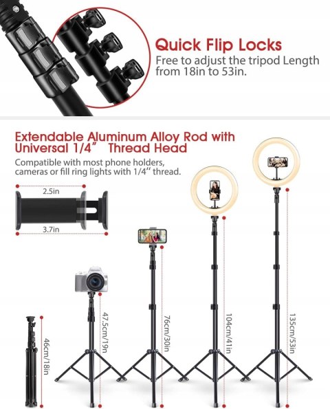 LAMPA PIERŚCIENIOWA MAKIJAŻ RING USB 10'' + STATYW UCHWYT NA TELEFON PILOT