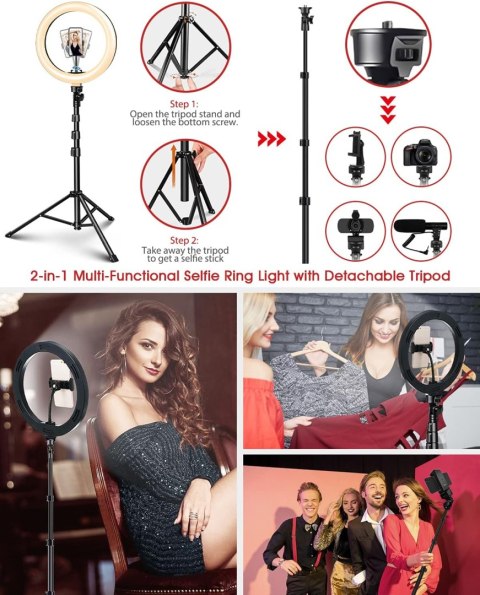 LAMPA PIERŚCIENIOWA MAKIJAŻ RING USB 10'' + STATYW UCHWYT NA TELEFON PILOT