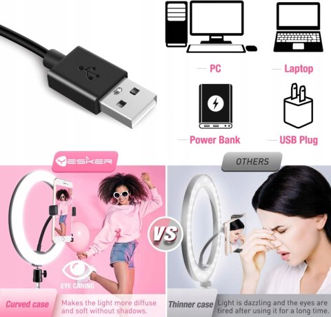 LAMPA PIERŚCIENIOWA MAKIJAŻ RING USB 10'' + STATYW UCHWYT NA TELEFON PILOT
