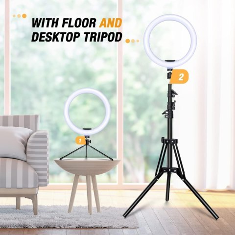 LAMPA PIERŚCIENIOWA MAKIJAŻ RING USB 10'' + STATYW UCHWYT NA TELEFON PILOT