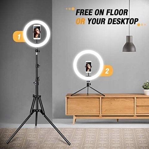 LAMPA PIERŚCIENIOWA MAKIJAŻ RING USB 10'' + STATYW UCHWYT NA TELEFON PILOT
