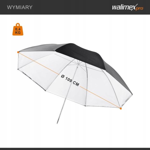 PARASOLKA PARASOL ODBLASKOWY DO LAMPY 2W1 WALIMEX PRO REFLEX 109CM PARASOLKA PARASOL ODBLASKOWY DO LAMPY 2W1 WALIMEX PRO REFLEX 109CM