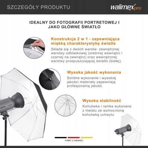 PARASOLKA PARASOL ODBLASKOWY DO LAMPY 2W1 WALIMEX PRO REFLEX 109CM PARASOLKA PARASOL ODBLASKOWY DO LAMPY 2W1 WALIMEX PRO REFLEX 109CM