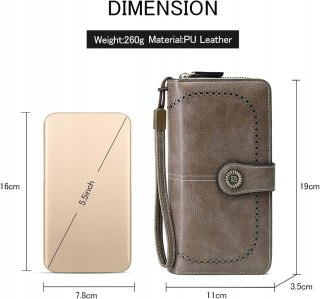 PORTFEL SKÓRZANY DAMSKI SZARY RFID ELEGANCKI FUNKCJONALNY POJEMNY FORRICA