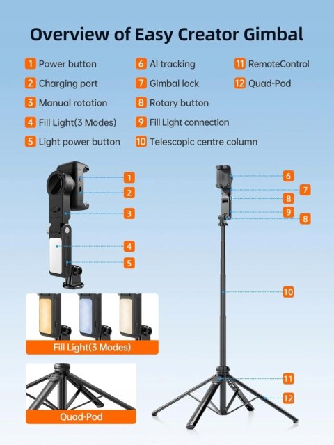 GIMBAL STABILIZATOR STATYW AUTOMATYCZNY DO SMARTFONA ROLLEI EASY CREATOR