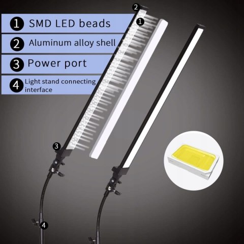 LAMPA FOTOGRAFICZNA KOSMETYCZNA LED SMD 5500K + STATYW GSKAIWEN