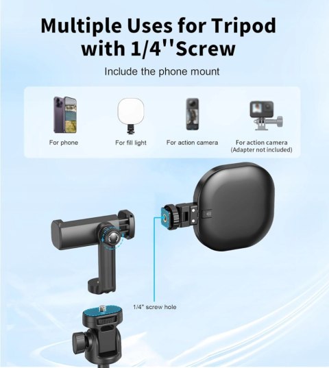 SELFIE STICK KIJEK DO KAMERY TELEFONU STATYW TRIPOD 155CM + LAMPA LED