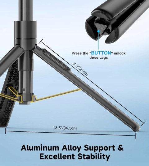 SELFIE STICK KIJEK DO KAMERY TELEFONU STATYW TRIPOD 155CM + LAMPA LED